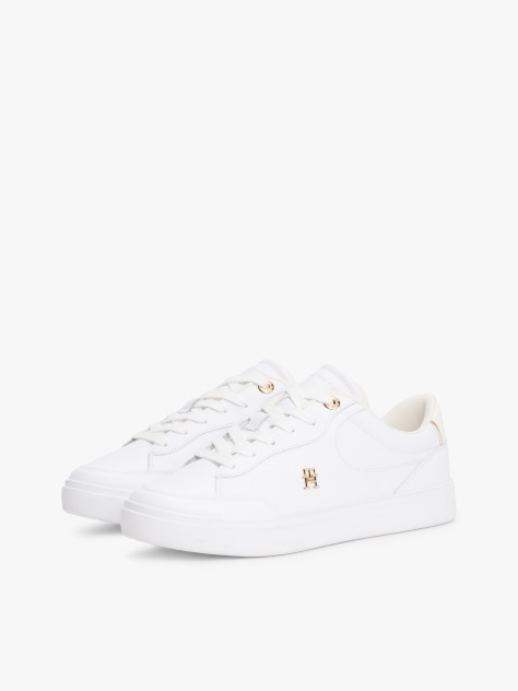 White TH Monogram Leather Court Trainers  Women