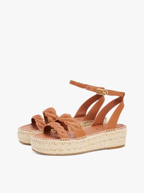 Brown Leather Embossed Espadrilles  Women