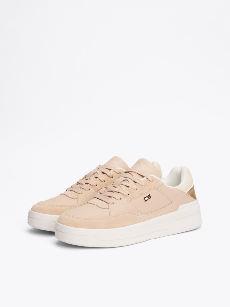 Beige Metallic Panel Basketball Trainers  Women
