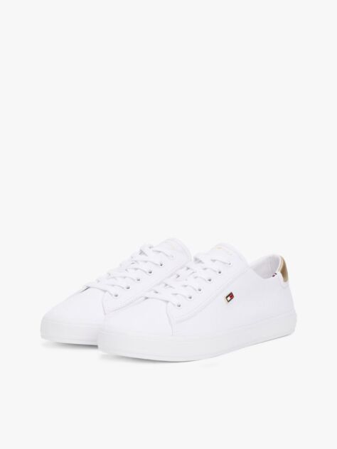 White Canvas Metallic Heel Trainers  Women