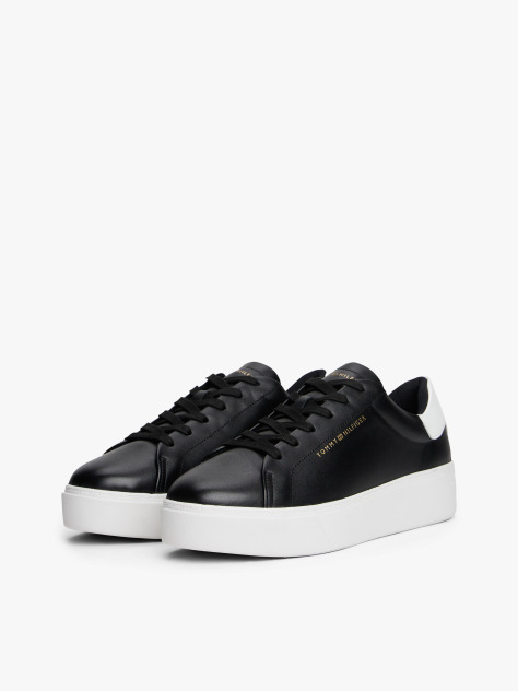 Μαύρο Δερμάτινα Sneakers Με Πλατφόρμα  Γυναίκες