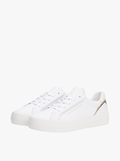 Άσπρο Δερμάτινα Sneakers Με Μεταλλικό Πάνελ  Γυναίκες
