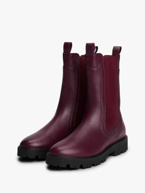 Brown Leather Cleat Mid Chelsea Boots  Women