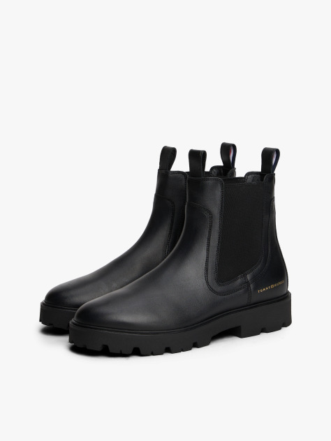 Black Leather Chelsea Boots  Women