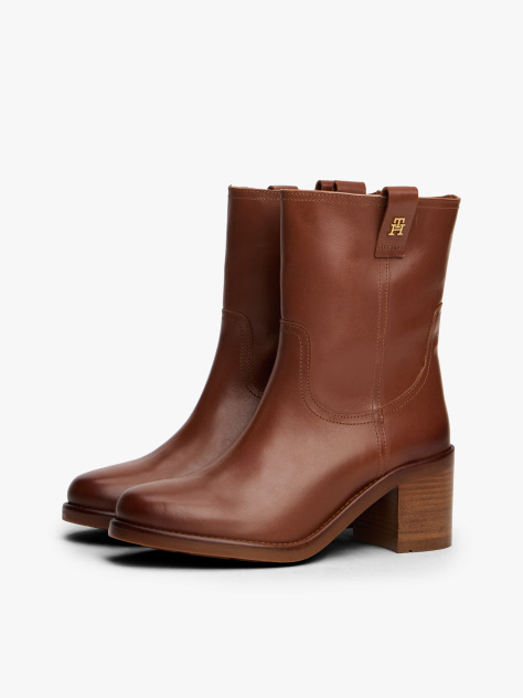 Brown Leather Block Heel Riding Boots  Women