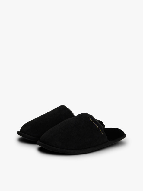 Black Microsuede Logo Slippers  Women