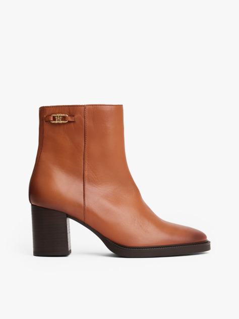Brown Leather TH Monogram Horsebit Ankle Boots  Women
