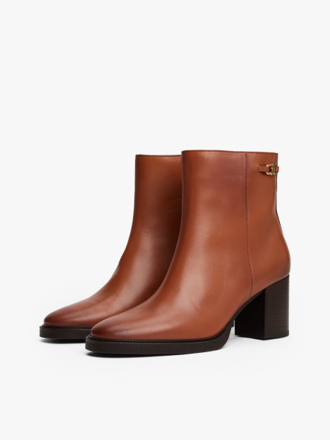 Brown Leather TH Monogram Horsebit Ankle Boots  Women