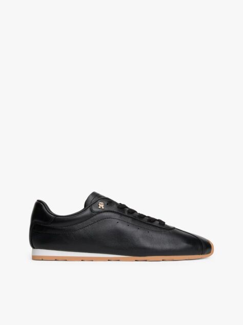 Μαύρο TH Monogram Δερμάτινα Sneakers Με Χαμηλό Κόψιμο  Γυναίκες