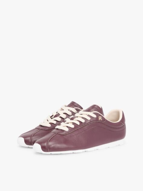 Κόκκινο TH Monogram Δερμάτινα Sneakers Με Χαμηλό Κόψιμο  Γυναίκες