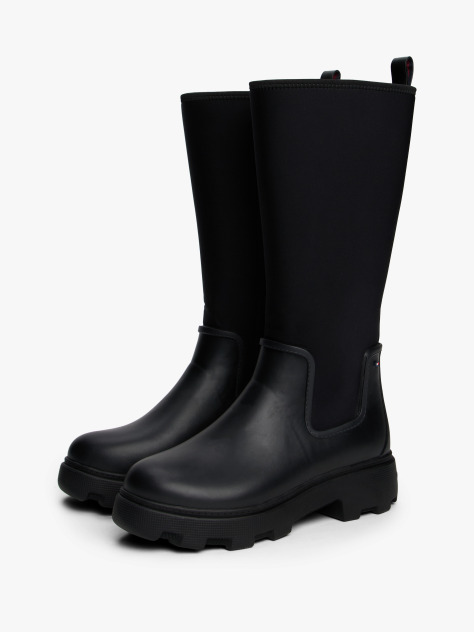 Black Warm Lined Cleat Rain Boots  Women
