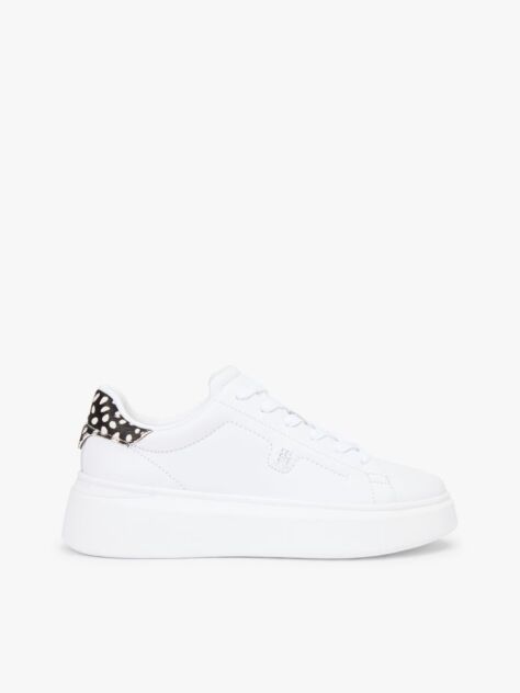 Άσπρο Δερμάτινα Sneakers Με Πλατφόρμα Και Λεοπάρ Λεπτομέρεια  Γυναίκες