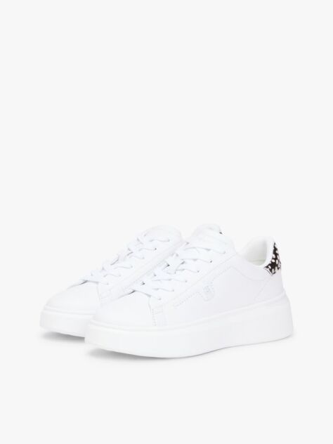 Άσπρο Δερμάτινα Sneakers Με Πλατφόρμα Και Λεοπάρ Λεπτομέρεια  Γυναίκες