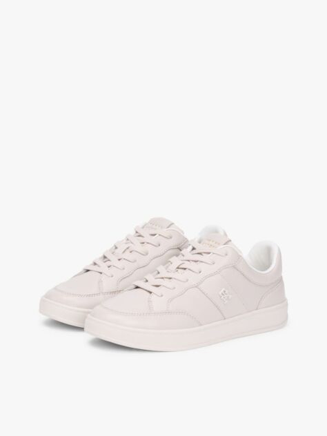 Beige TH Monogram Leather Court Trainers  Women