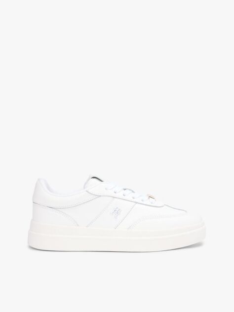 White Debossed TH Monogram Leather Court Trainers  Women