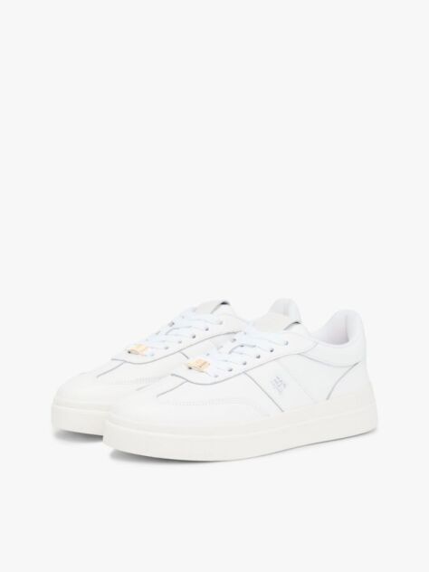 White Debossed TH Monogram Leather Court Trainers  Women