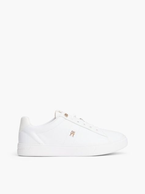 White Leather TH Monogram Court Sneakers  Women