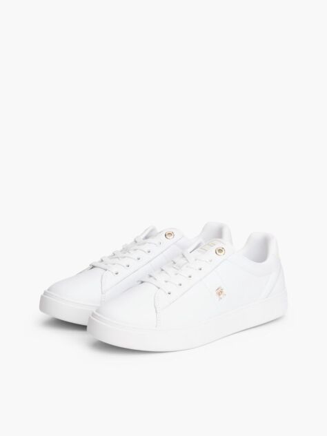White Leather TH Monogram Court Sneakers  Women