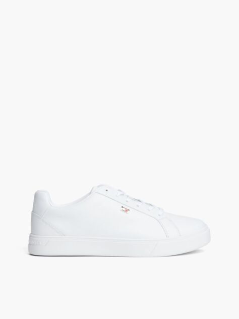 White Enamel Flag Leather Court Sneakers  Women