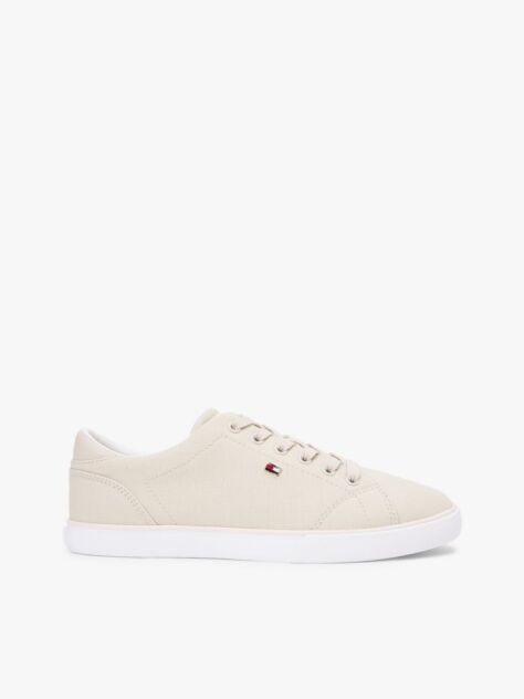 Beige Low Profile Canvas Lace-Up Trainers  Women