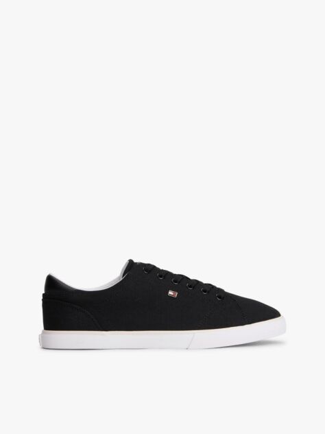 Black Low Profile Canvas Lace-Up Trainers  Women