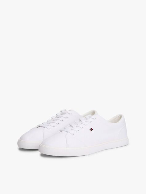 White Low Profile Canvas Lace-Up Trainers  Women