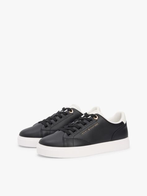 Μαύρο Δερμάτινα Sneakers Με Λογότυπο  Γυναίκες
