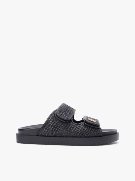 Black Raffia TH Monogram Double Strap Sandals  Women