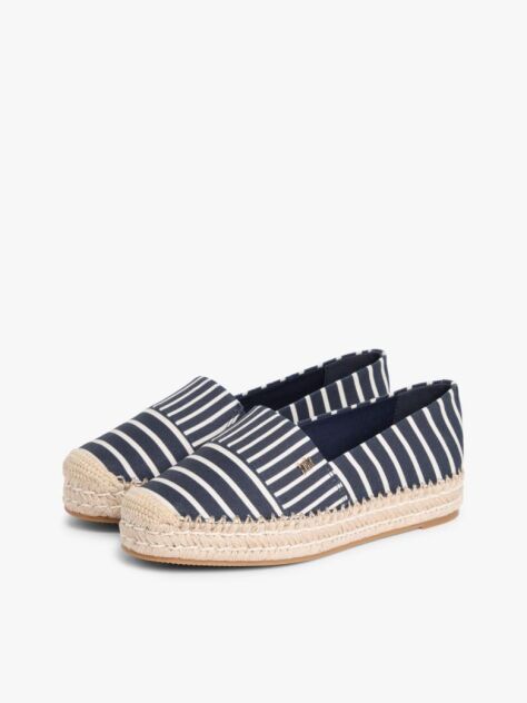 Blue Canvas Stripe TH Monogram Platform Espadrilles  Women