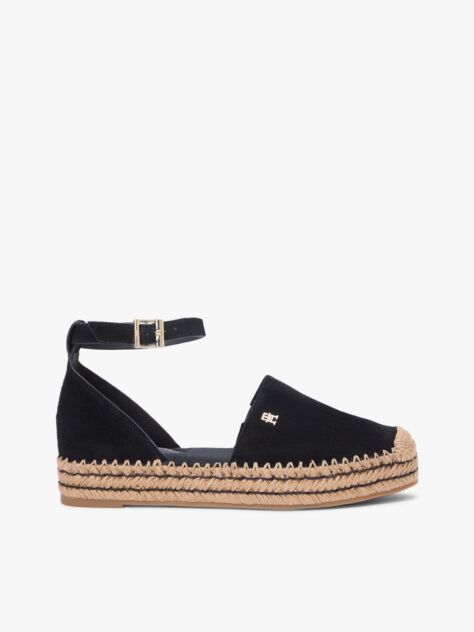 Black Suede Ankle Strap Platform Espadrilles  Women