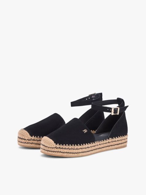 Black Suede Ankle Strap Platform Espadrilles  Women