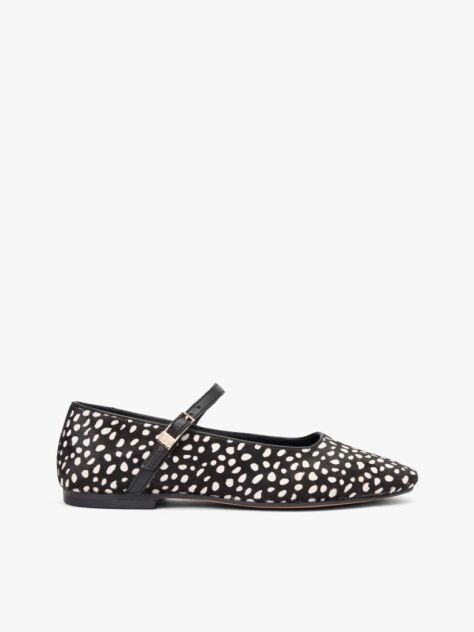 Black Snow Leopard Print Buckle Ballerinas  Women