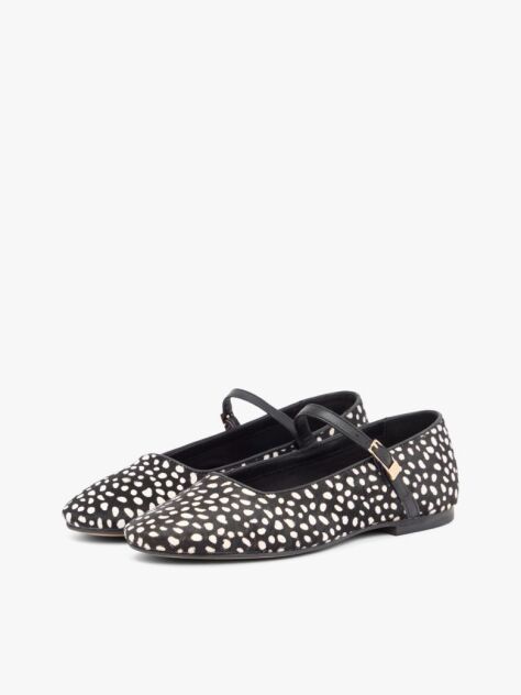 Black Snow Leopard Print Buckle Ballerinas  Women