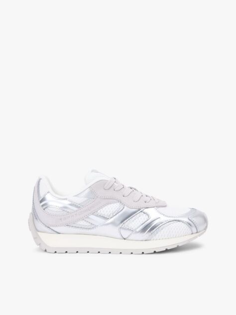 Ασημί Δερμάτινα Sneakers Με Μίξη Υφών  Γυναίκες