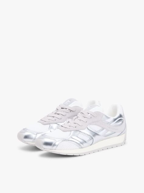 Ασημί Δερμάτινα Sneakers Με Μίξη Υφών  Γυναίκες