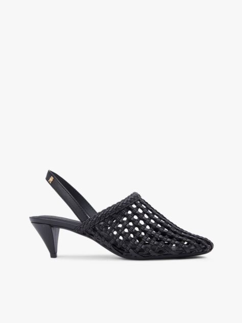 Black Woven Pointed Toe Slingback Heels  Women
