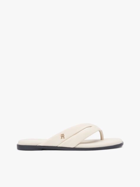 Beige Leather Toe Post Flat Sandals  Women