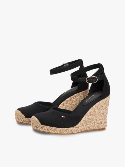 Black Canvas High Wedge Espadrilles  Women