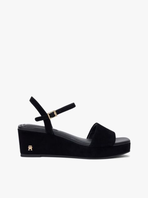 Black Suede TH Monogram Wedge Sandals  Women