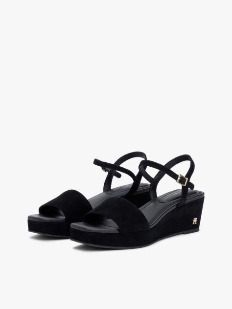 Black Suede TH Monogram Wedge Sandals  Women