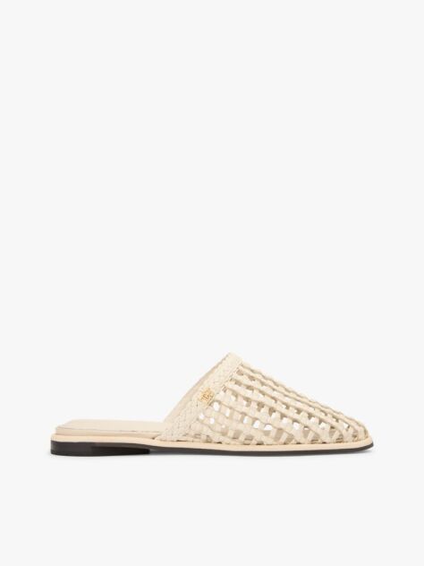 Beige Woven Flat Mules  Women