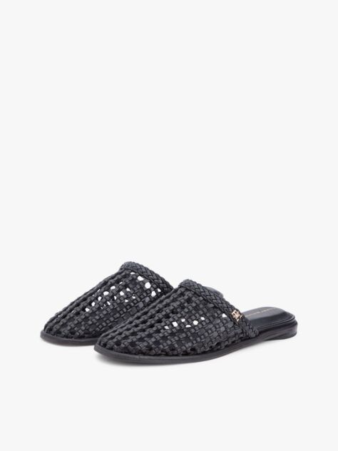 Black Woven Flat Mules  Women