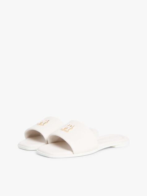 Beige Leather TH Monogram Strap Mules  Women