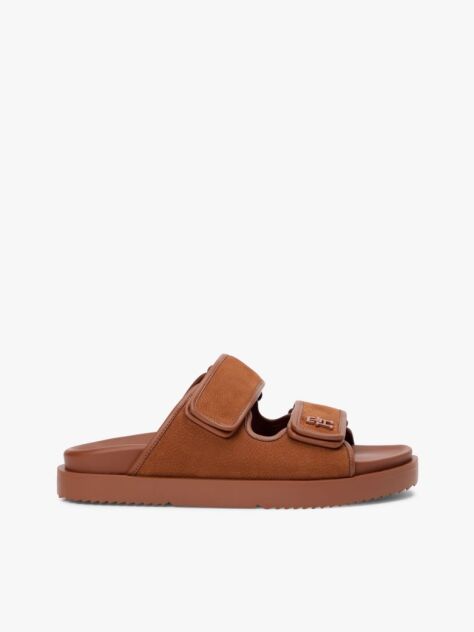 Brown Leather Double Strap Serrated Sandals  Women