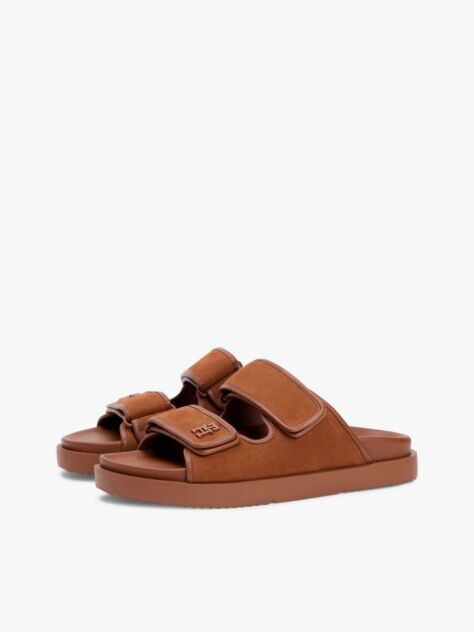 Brown Leather Double Strap Serrated Sandals  Women