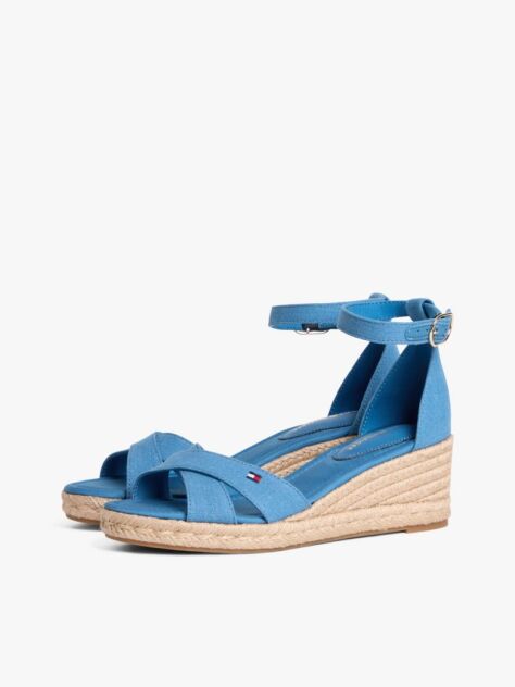 Blue Hemp Crossover Strap Wedge Espadrilles  Women