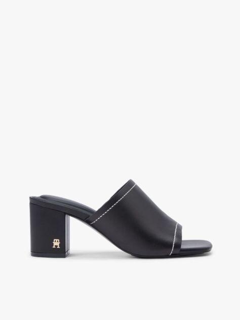Black TH Monogram Leather Block Heel Mules  Women
