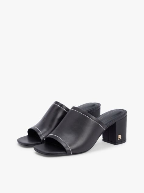 Black TH Monogram Leather Block Heel Mules  Women