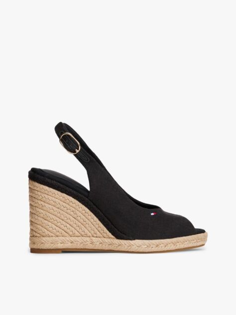 Black Hemp Slingback Wedge Espadrilles  Women