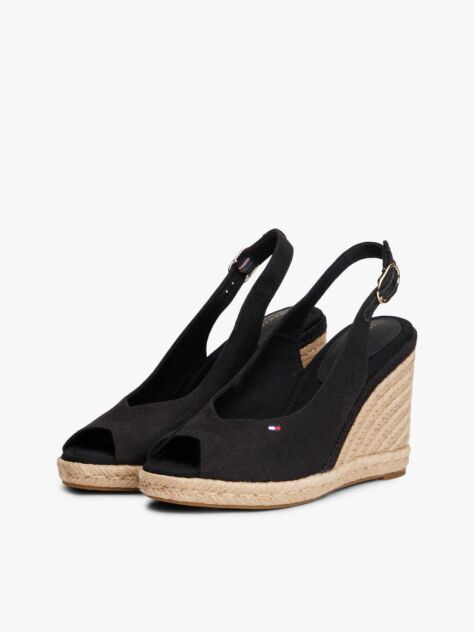 Black Hemp Slingback Wedge Espadrilles  Women